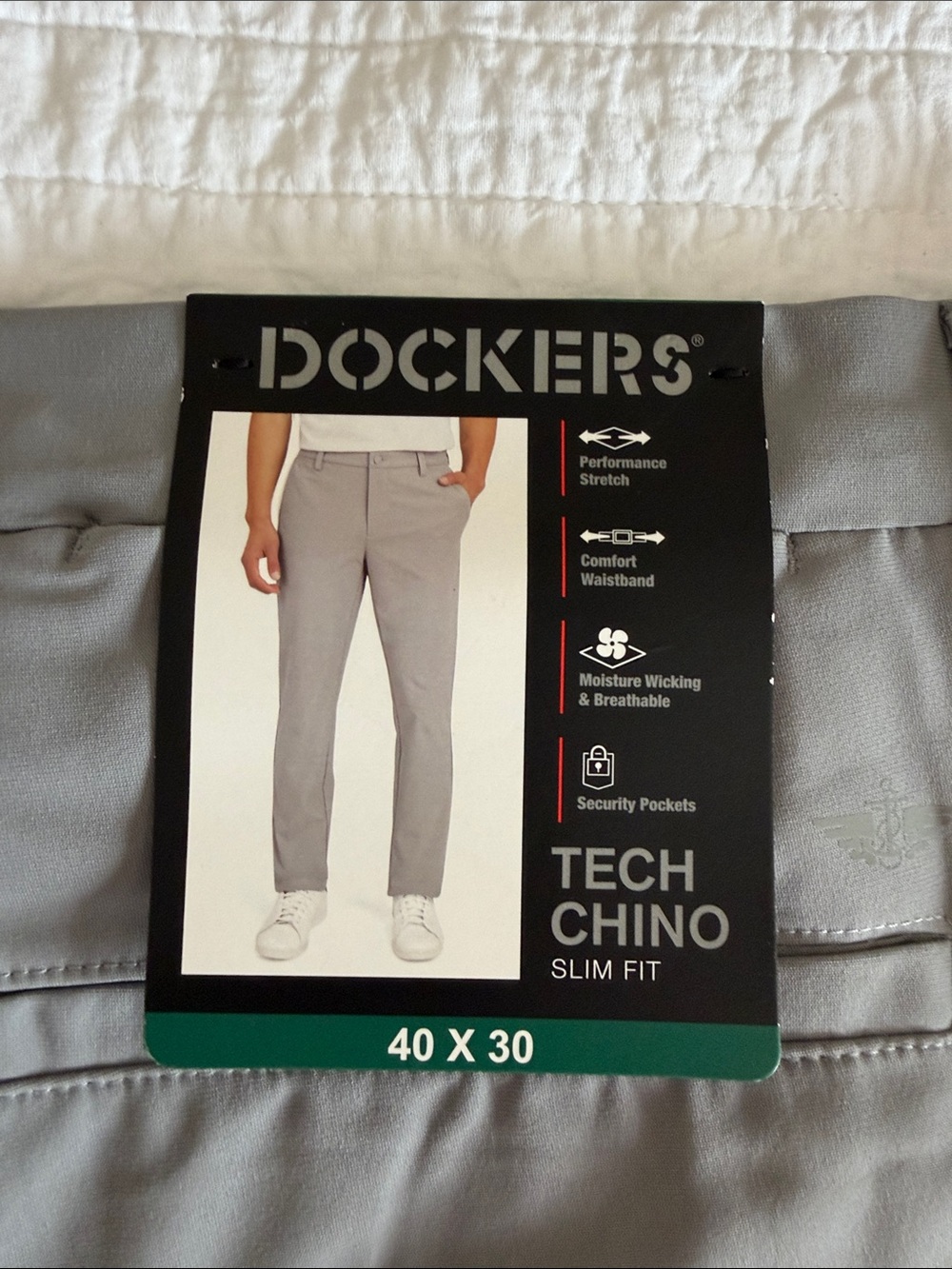 Dockers Tech Chino Slim Fit Pants - Light Gray NWT 40x30